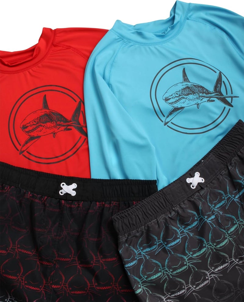 iXtreme Boys Rash Guard Set - 4 Piece UPF 50+ Quick Dry Long Sleeve Swim Shirt and Swim Trunks for Boys (Sizes: 5-14) - Image 3